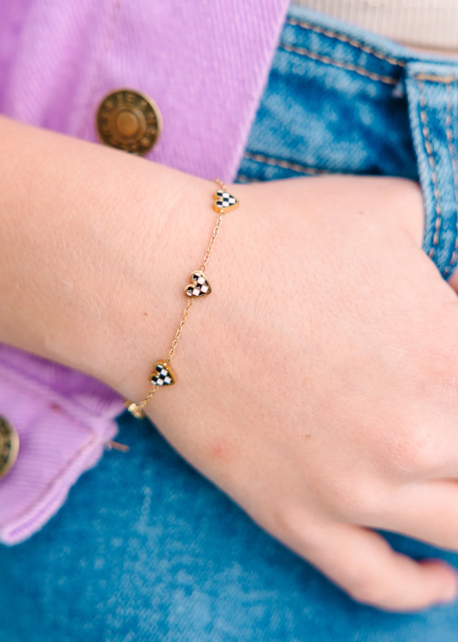 Black & White Checkered Heart Bracelet