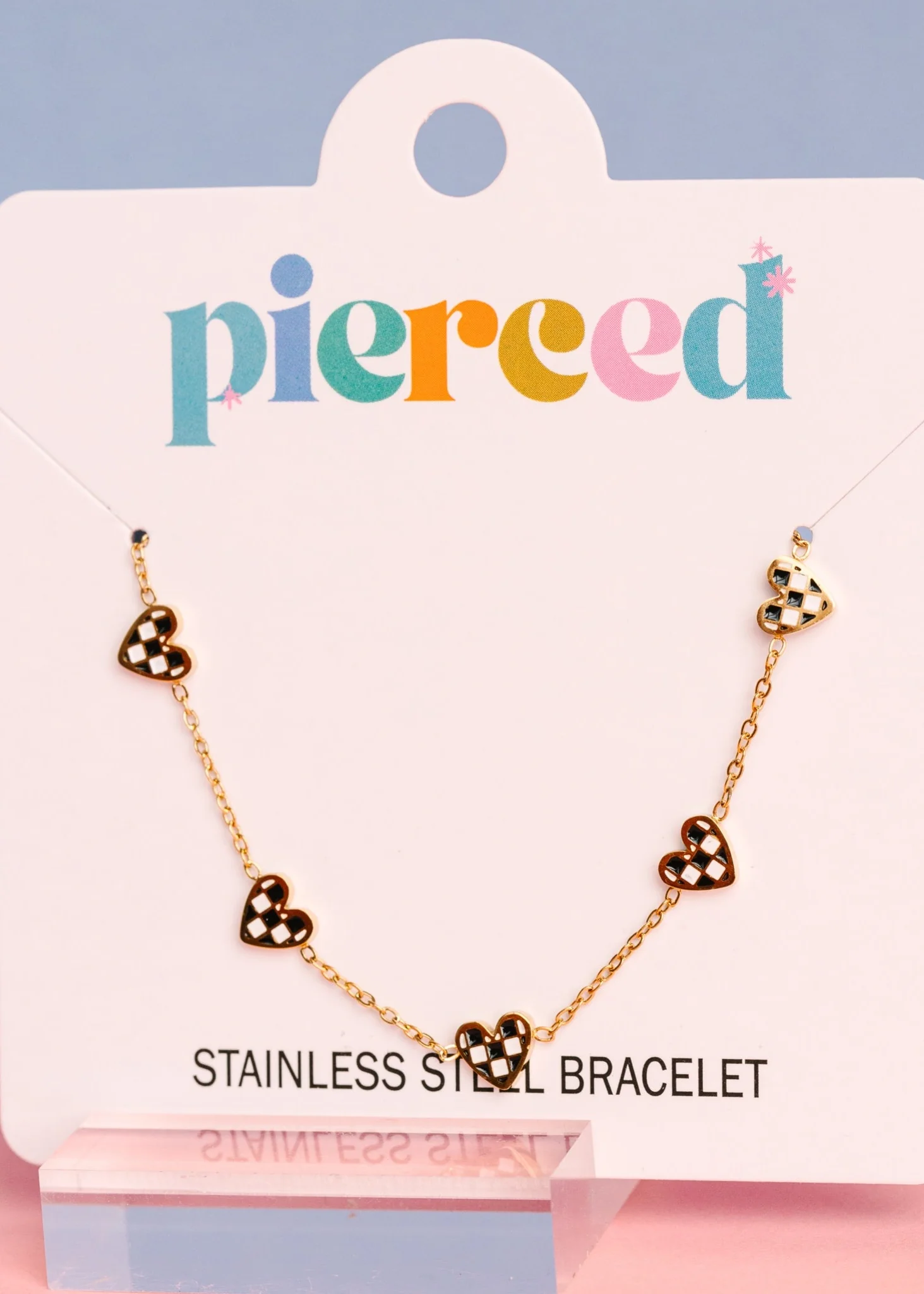 Black & White Checkered Heart Bracelet - Image 2