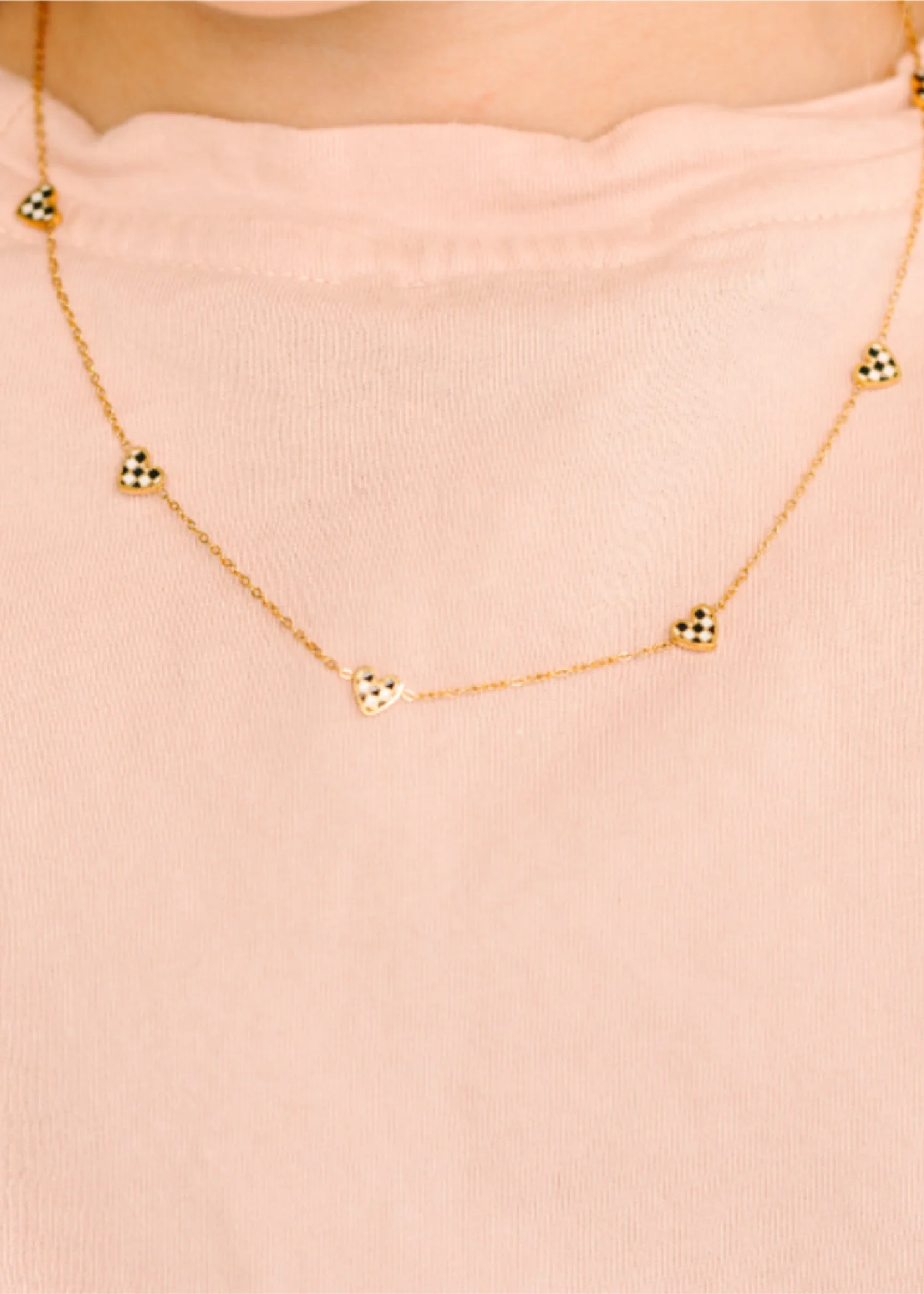 Black & White Checkered Heart Necklace