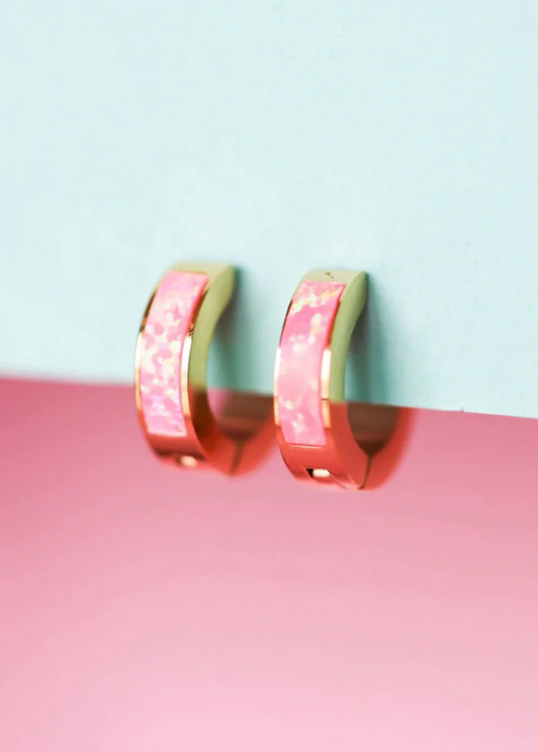 Neon Pink Opal Huggies