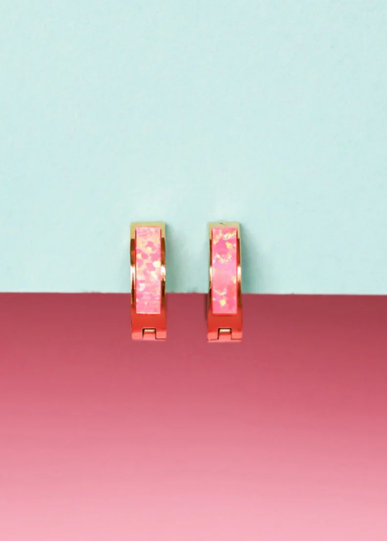Neon Pink Opal Huggies - Image 2