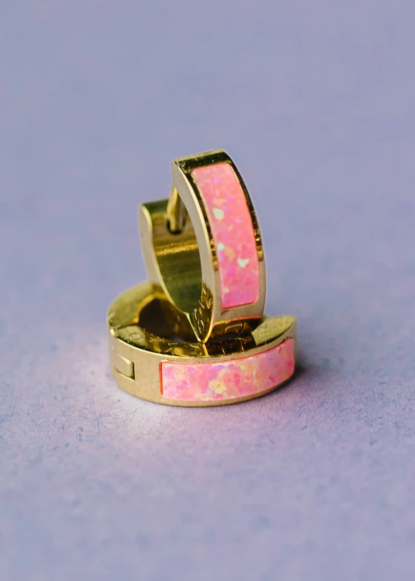 Neon Pink Opal Huggies - Image 3