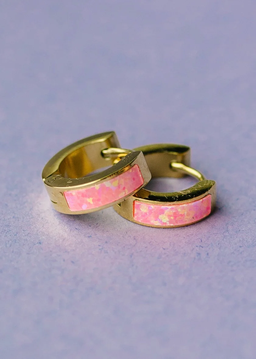 Neon Pink Opal Huggies - Image 4