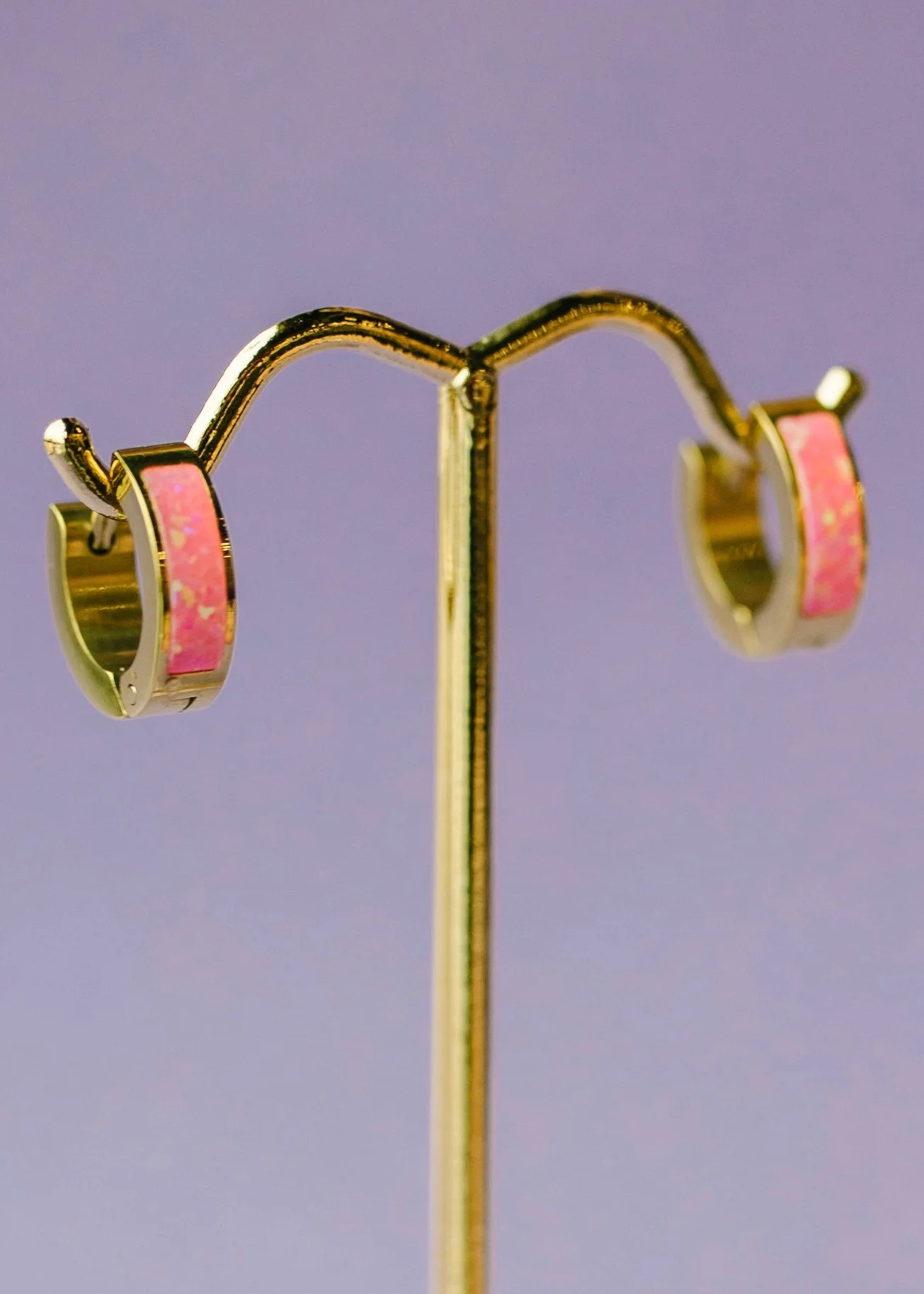 Neon Pink Opal Huggies - Image 5