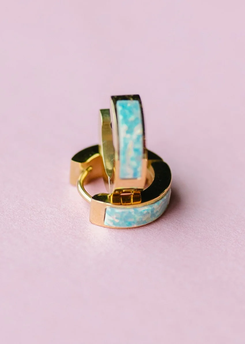 Ocean Blue Opal Huggies - Image 3