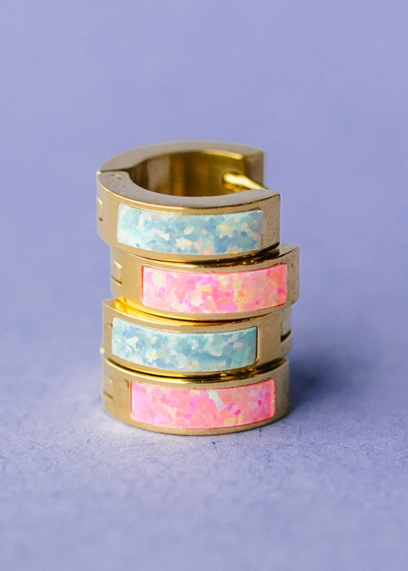 Ocean Blue Opal Huggies - Image 5